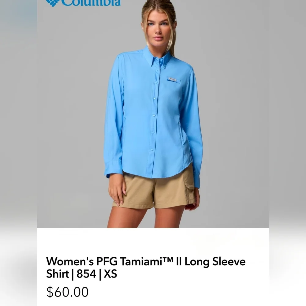Columbia PFG Omni-Shade Long Sleeve Shirt Women's M Blue Coral Pink Plaid - Picture 15 of 16